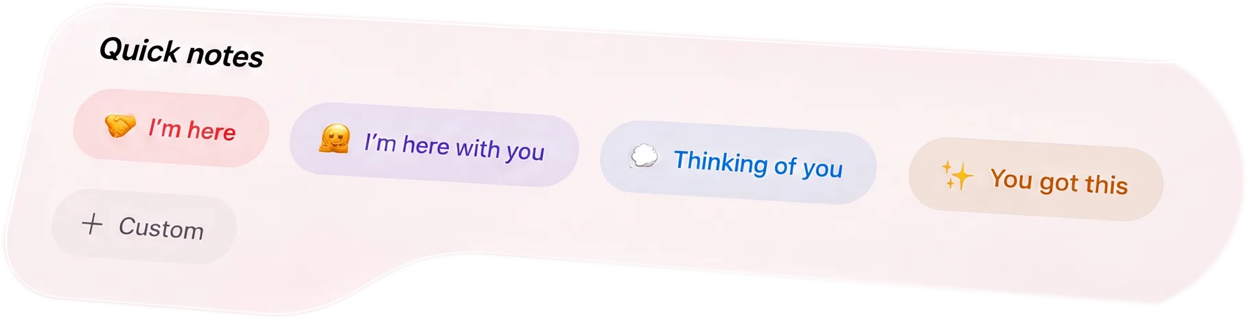 BaeMax Quick notes panel with four preset messages and a Custom option